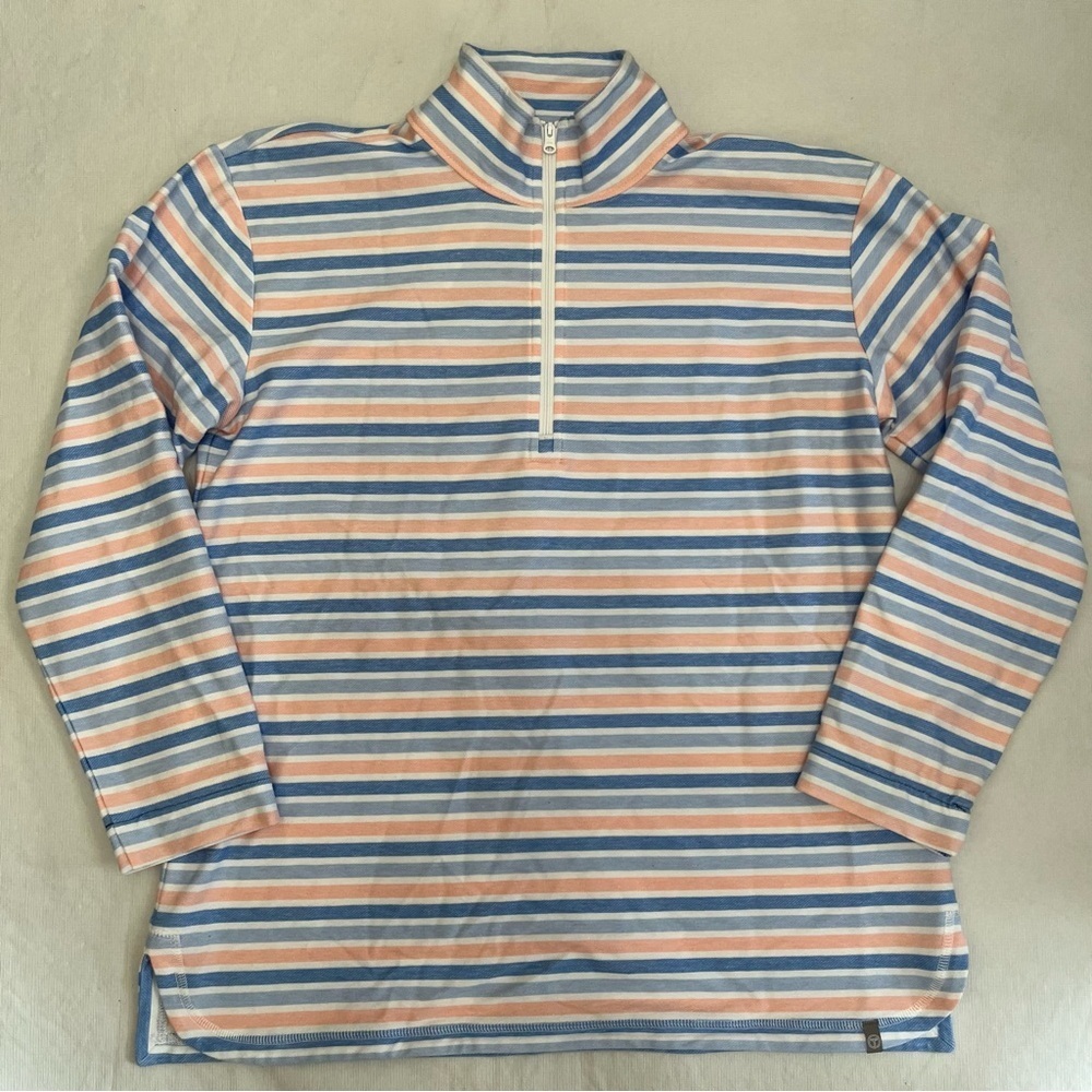 T By Talbots Pink Blue Striped Quarter Zip Pullover NWT